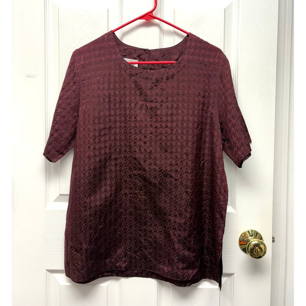 Kunto Blouse Burgundy Silk Cotton Tunic Length Textured Crew Neck Women’s Size M